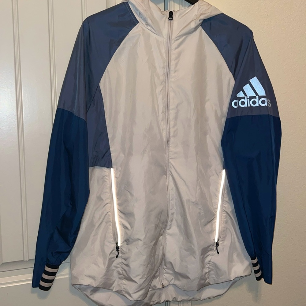 Adidas Windbreaker Running Hoodie with Reflective Accents & Mesh Lining, M